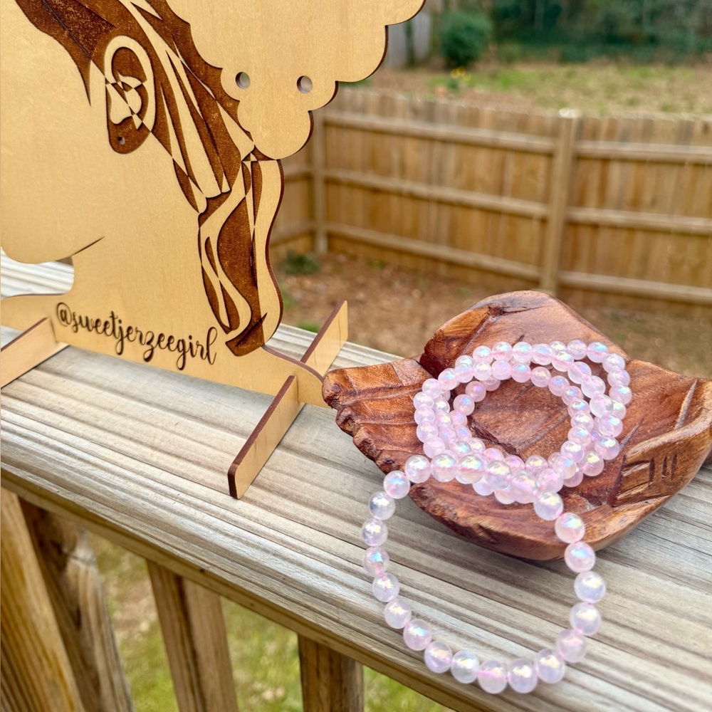 Angel Aura Iridescent Pink Rose Quartz Gemstone Crystal Bracelet - Picture 3 of 10